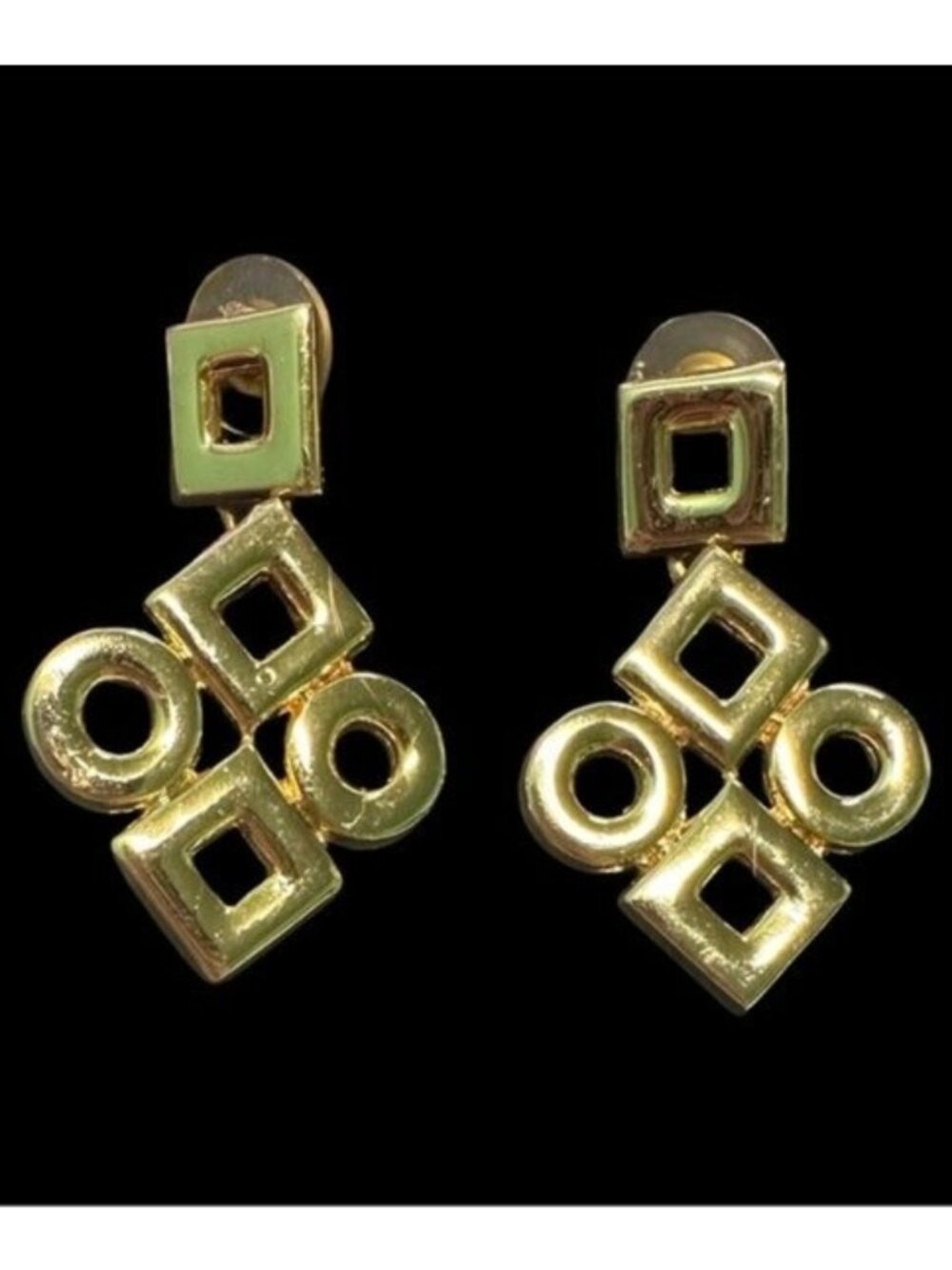Gold Geometric Drop Earrings With Square & Circle Design For Women